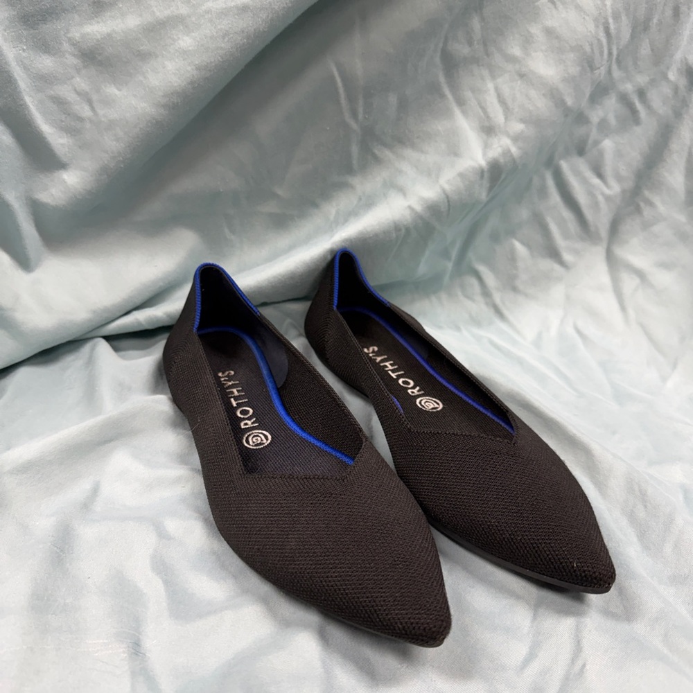 Rothy's Elegant Black Flats with Blue Trim